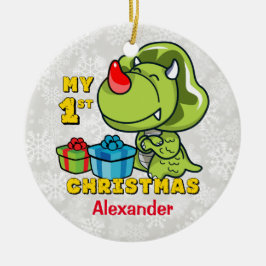 初めてのクリスマスの恐竜のカスタム セラミックオーナメント