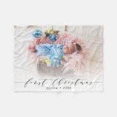 初めてのクリスマスの手レタリングモダン写真 フリースブランケット (正面(横))