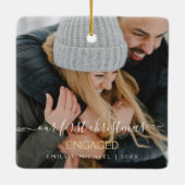初めてのクリスマスの手婚約した書き写真 セラミックオーナメント (裏面)