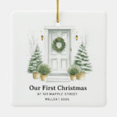 初めてのクリスマスの新しいアドレス – Sage Door セラミックオーナメント (裏面)