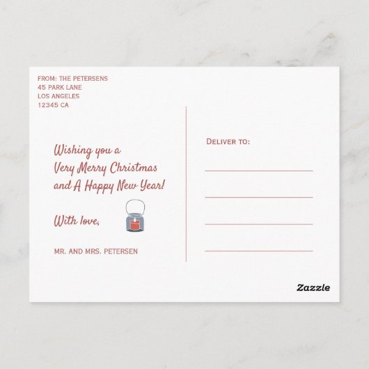 初めてのクリスマスの新しいカップルの写真の挨拶 ポストカード (裏面)