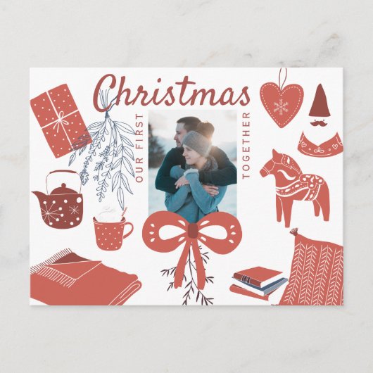 初めてのクリスマスの新しいカップルの写真の挨拶 ポストカード (正面)
