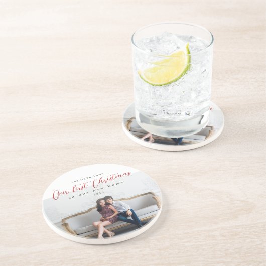 初めてのクリスマスの新しいホームアドレスの写真 コースター (側面)