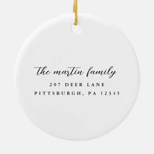初めてのクリスマスの新しいホームアドレスの写真 セラミックオーナメント (裏面)