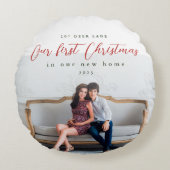 初めてのクリスマスの新しいホームアドレスの写真 ラウンドクッション (正面)