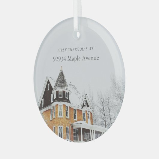 初めてのクリスマスの新しいホームアドレスカスタムの写真 ガラスオーナメント (正面左)