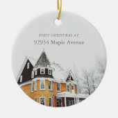 初めてのクリスマスの新しいホームアドレスカスタムの写真 セラミックオーナメント (正面)
