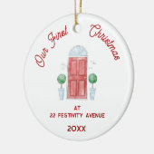 初めてのクリスマスの新しいホームウォーターカラードア セラミックオーナメント (左)