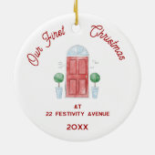 初めてのクリスマスの新しいホームウォーターカラードア セラミックオーナメント (裏面)