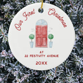 初めてのクリスマスの新しいホームウォーターカラードア セラミックオーナメント