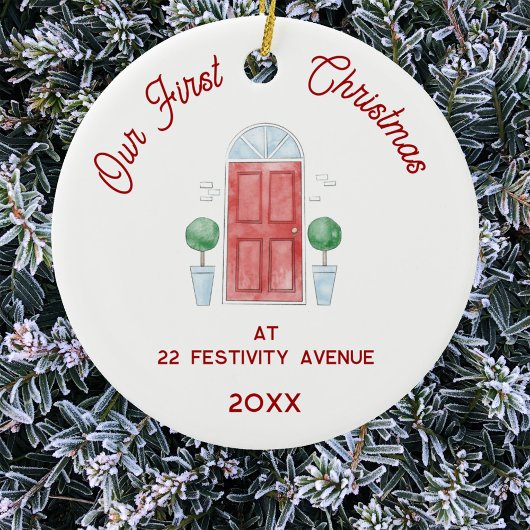 初めてのクリスマスの新しいホームウォーターカラードア セラミックオーナメント