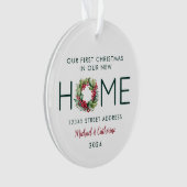 初めてのクリスマスの新しいホームウォーターカラーリース オーナメント (正面)