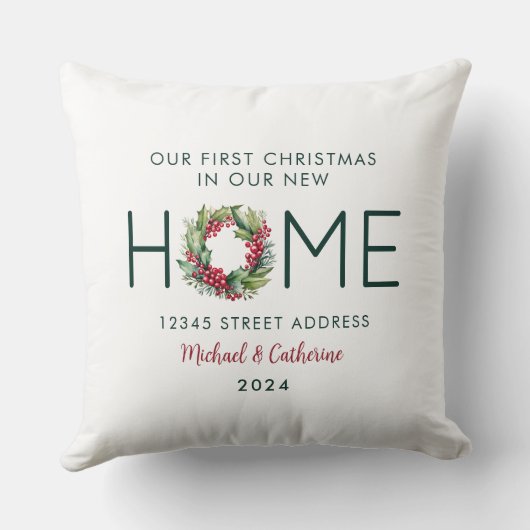 初めてのクリスマスの新しいホームウォーターカラーリース クッション (裏面)