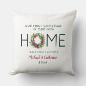 初めてのクリスマスの新しいホームウォーターカラーリース クッション (正面)