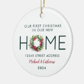 初めてのクリスマスの新しいホームウォーターカラーリース セラミックオーナメント (左)