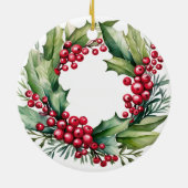 初めてのクリスマスの新しいホームウォーターカラーリース セラミックオーナメント (裏面)