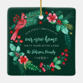 初めてのクリスマスの新しいホームウォーターカラーリース セラミックオーナメント (裏面)