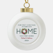 初めてのクリスマスの新しいホームウォーターカラーリース セラミックボールオーナメント (正面)