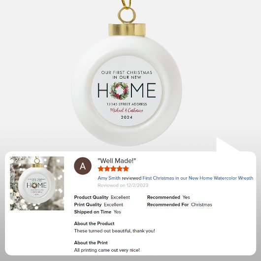 初めてのクリスマスの新しいホームウォーターカラーリース セラミックボールオーナメント