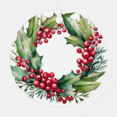 初めてのクリスマスの新しいホームウォーターカラーリース メタルオーナメント (裏面)