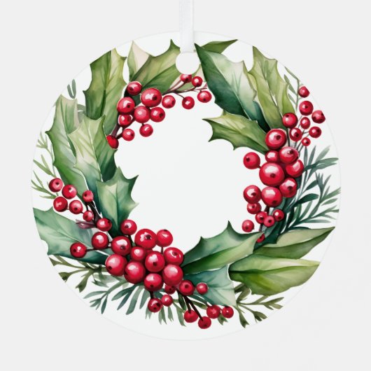 初めてのクリスマスの新しいホームウォーターカラーリース メタルオーナメント (裏面)