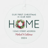 初めてのクリスマスの新しいホームウォーターカラーリース メタルオーナメント (正面)