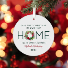 初めてのクリスマスの新しいホームウォーターカラーリース メタルオーナメント