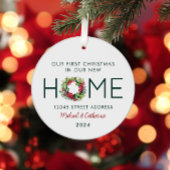 初めてのクリスマスの新しいホームウォーターカラーリース メタルオーナメント