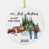 初めてのクリスマスの新しいホームウォーターカラー冬 セラミックオーナメント (正面)