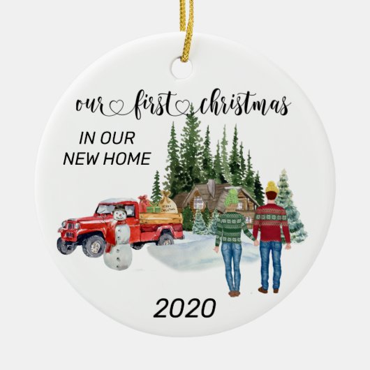 初めてのクリスマスの新しいホームウォーターカラー冬 セラミックオーナメント (正面)