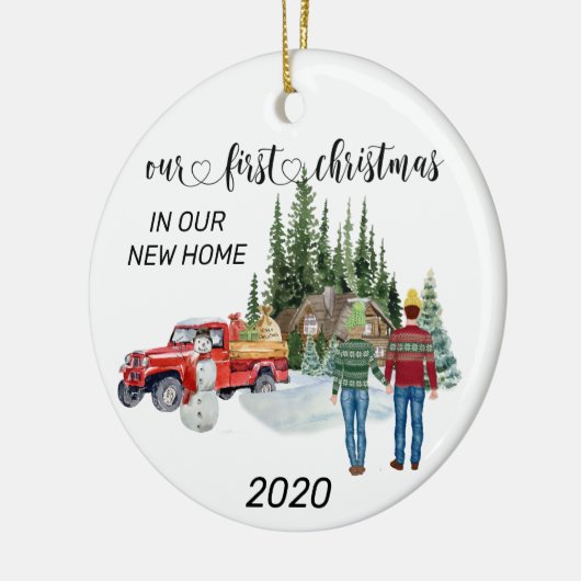 初めてのクリスマスの新しいホームウォーターカラー冬 セラミックオーナメント (左)