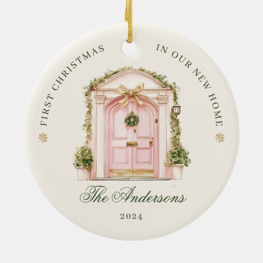 初めてのクリスマスの新しいホームウォーターカラー セラミックオーナメント (裏面)