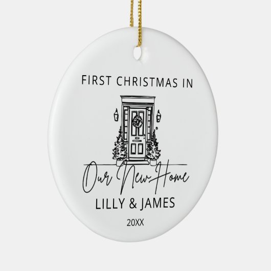 初めてのクリスマスの新しいホームオーナーファミリードア セラミックオーナメント (右)
