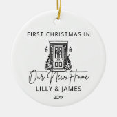 初めてのクリスマスの新しいホームオーナーファミリードア セラミックオーナメント (正面)