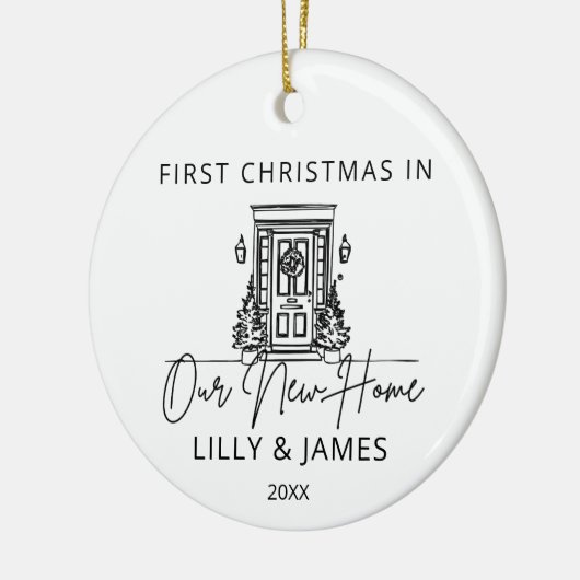 初めてのクリスマスの新しいホームオーナーファミリードア セラミックオーナメント (左)