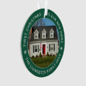 初めてのクリスマスの新しいホームグリーンのカスタム写真 オーナメント (正面)