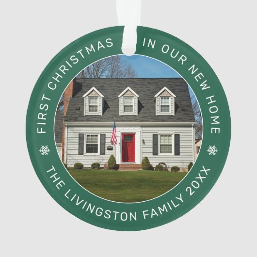 初めてのクリスマスの新しいホームグリーンのカスタム写真 オーナメント (裏面)
