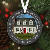 初めてのクリスマスの新しいホームグレーのカスタム写真 メタルオーナメント