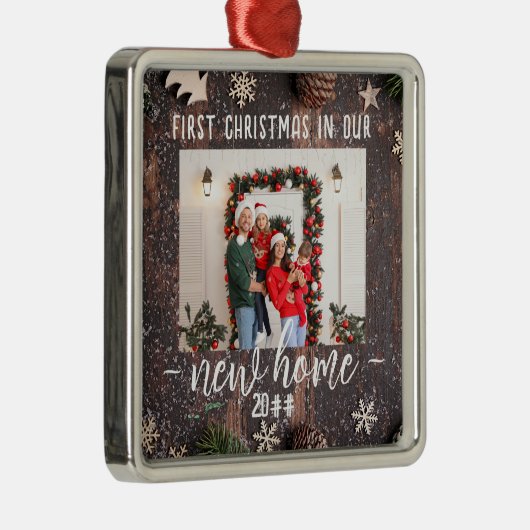 初めてのクリスマスの新しいホームシック写真 メタルオーナメント (右)