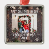 初めてのクリスマスの新しいホームシック写真 メタルオーナメント (正面)