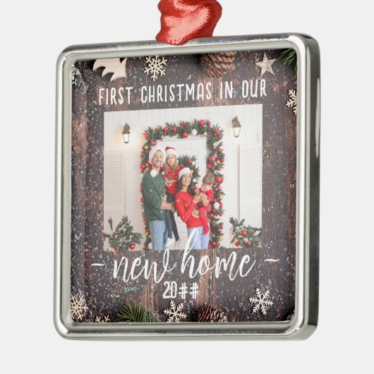 初めてのクリスマスの新しいホームシック写真 メタルオーナメント (左)