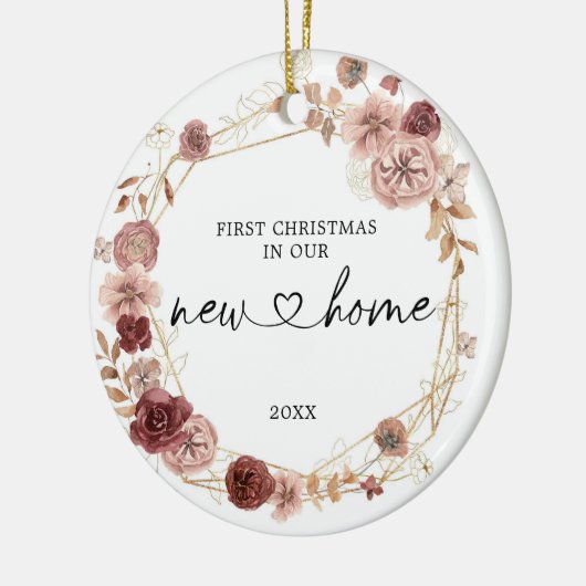 初めてのクリスマスの新しいホームジオメトリックフローラ セラミックオーナメント (左)