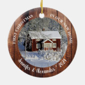 初めてのクリスマスの新しいホームバーンウッド写真 セラミックオーナメント (裏面)