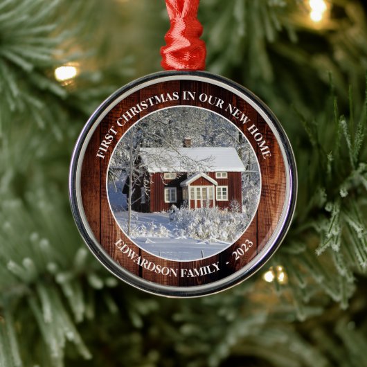 初めてのクリスマスの新しいホームバーンウッド写真 メタルオーナメント (ツリー)