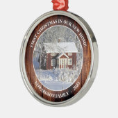 初めてのクリスマスの新しいホームバーンウッド写真 メタルオーナメント (左)