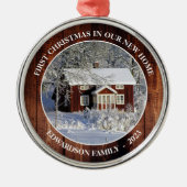 初めてのクリスマスの新しいホームバーンウッド写真 メタルオーナメント (正面)
