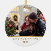 初めてのクリスマスの新しいホームパーソナライズされた写真 セラミックオーナメント (正面)