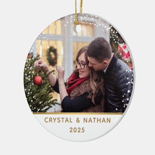 初めてのクリスマスの新しいホームパーソナライズされた写真 セラミックオーナメント (左)
