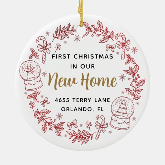 初めてのクリスマスの新しいホームパーソナライズされた写真 セラミックオーナメント (裏面)