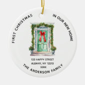 初めてのクリスマスの新しいホームファミリー写真 セラミックオーナメント (正面)